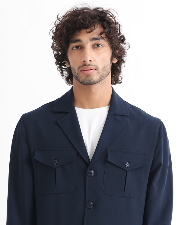 Rare Rabbit Men's Voyage Dark Navy Front Pocket Blazer Style Jacket