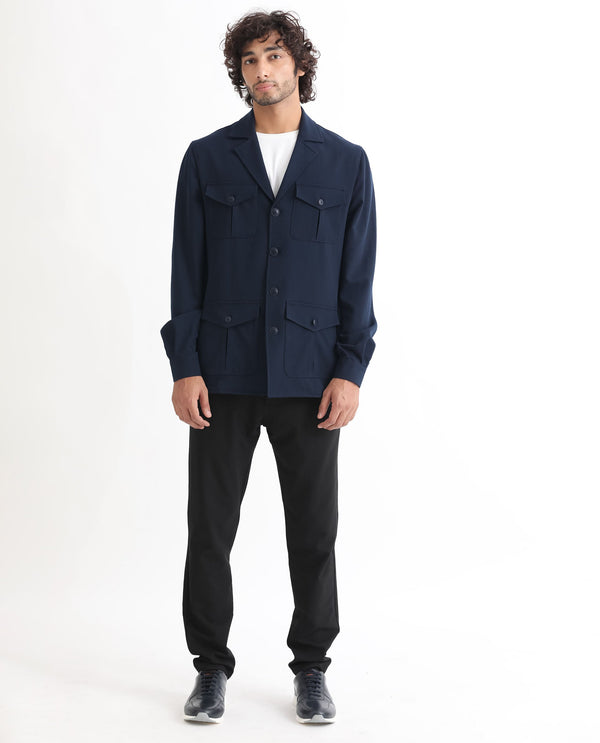 Rare Rabbit Men's Voyage Dark Navy Front Pocket Blazer Style Jacket