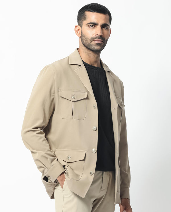 Rare Rabbit Men's Voyage Light Khaki Front Pocket Blazer Style Jacket
