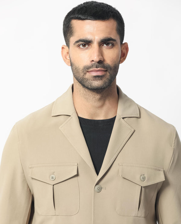 Rare Rabbit Men's Voyage Light Khaki Front Pocket Blazer Style Jacket