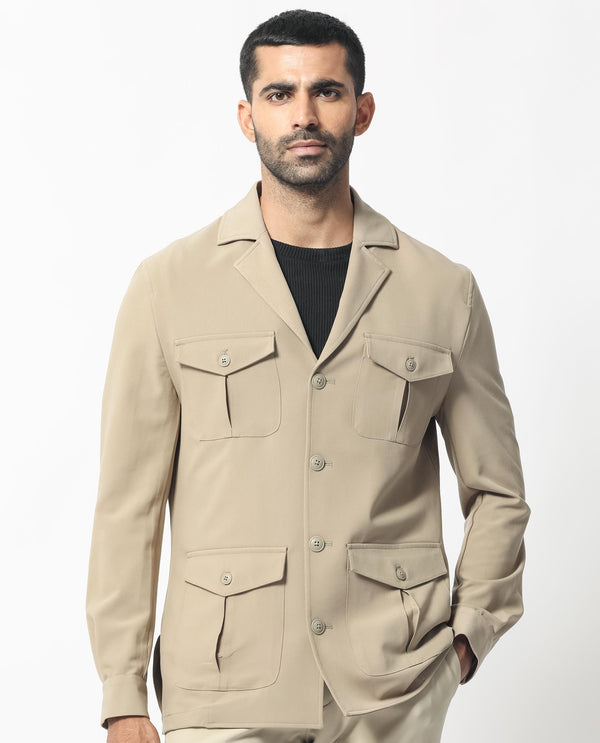 Rare Rabbit Men's Voyage Light Khaki Front Pocket Blazer Style Jacket