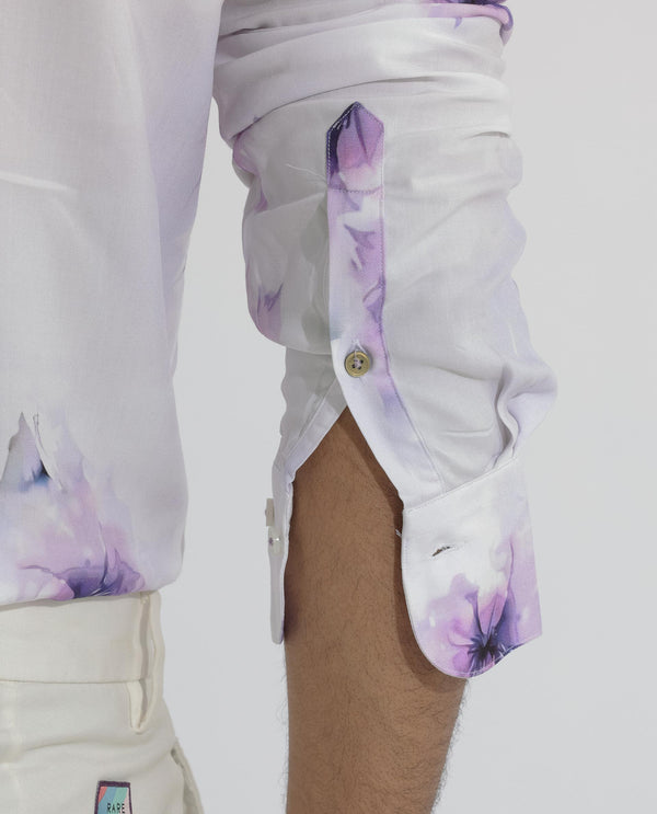 Rare Rabbit Men's Vendar White Viscose Fabric Floral Print Full Sleeves Shirt