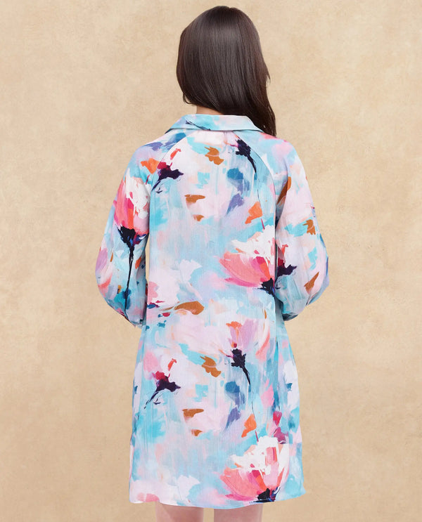 Rareism Women's Wadd Flouroscent Multi Cotton Blend Fabric Drop Collar  Full Sleeve Floral Print  Mini Dress