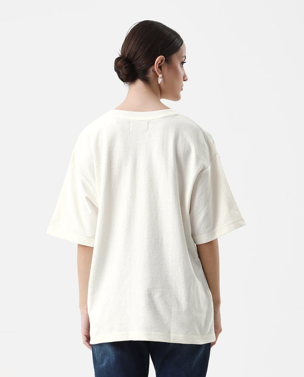Rareism Women Wahre Off White Pull On Closure Cotton Oversized Regular Graphic Print T-Shirt