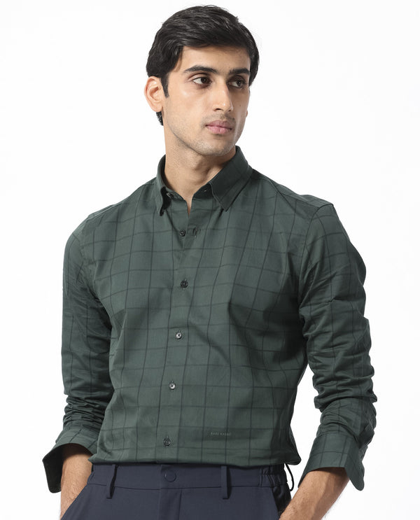 Rare Rabbit Men's Walan Green Cotton Fabric Full Sleeves Checks Shirt