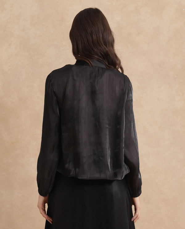 Rareism Women Wals Black Mandarin Collar Zipper Closure Regular Fit Plain Jacket