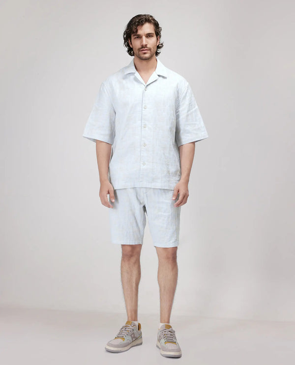 Rare Rabbit Men's Welk Pastel Blue Polyester Cotton Fabric Half Sleeve Spread Collar Button Closure Relaxed Fit Plain Shirt