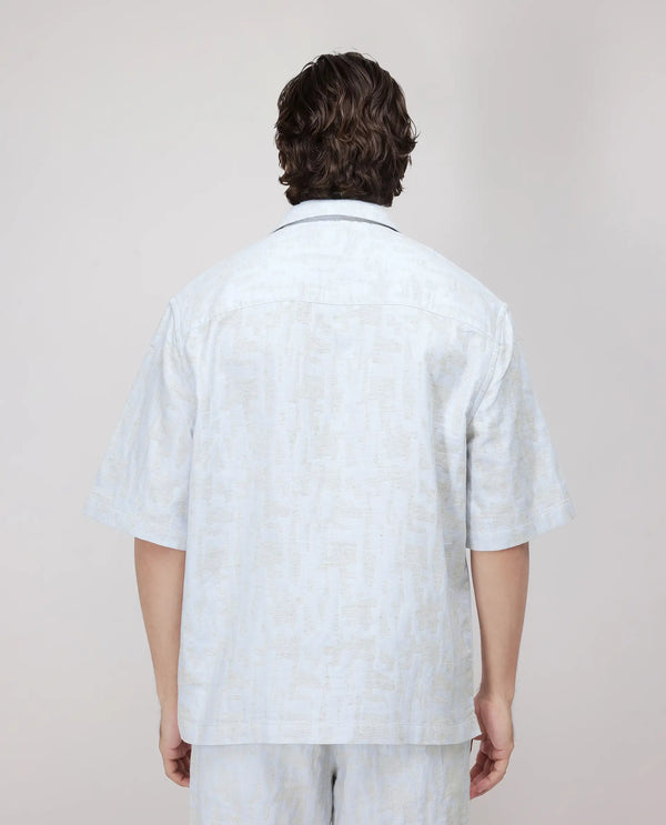Rare Rabbit Men's Welk Pastel Blue Polyester Cotton Fabric Half Sleeve Spread Collar Button Closure Relaxed Fit Plain Shirt