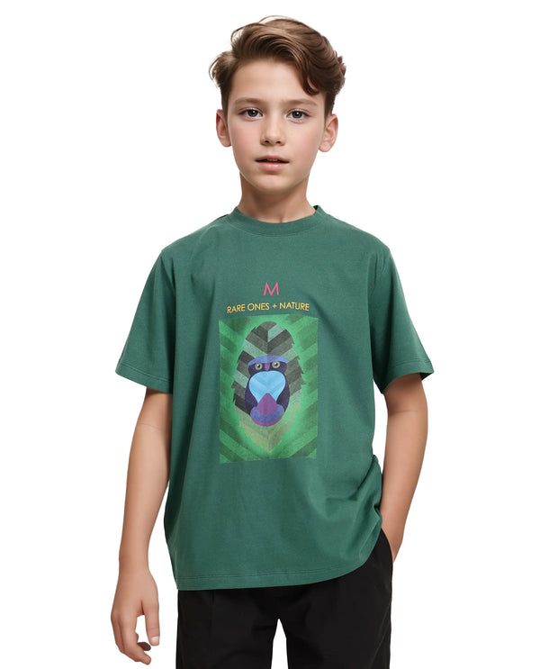 Rare Ones Kids Well Green Cotton Half Sleeves Regular Crew Neck Graphic Print T-Shirt