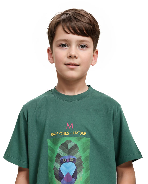 Rare Ones Kids Well Green Cotton Half Sleeves Regular Crew Neck Graphic Print T-Shirt