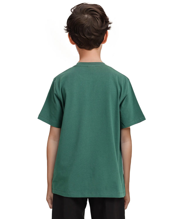 Rare Ones Kids Well Green Cotton Half Sleeves Regular Crew Neck Graphic Print T-Shirt