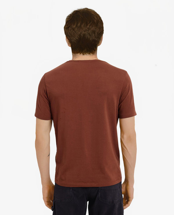 Rare Rabbit Men Well Rust Cotton Lycra Fabric Short Sleeve Crew Neck Regular Fit Graphic Chest Print T-Shirt