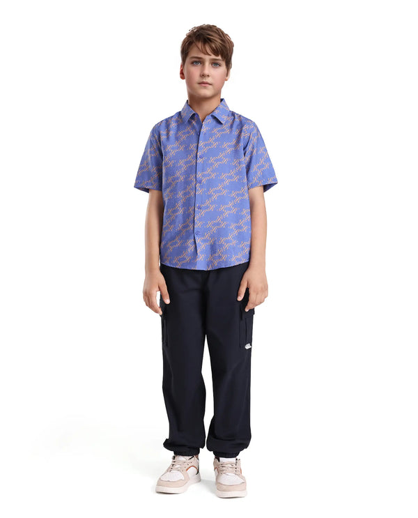 Rare Ones Kids Welt Purple Viscose Blend Print Button Closure Regular Fit Shirt