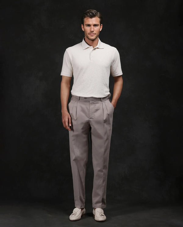 Rare Rabbit Men Weso Off White Poly Blend Fabric Short Sleeve Collared Neck Button Closure Plain Polo