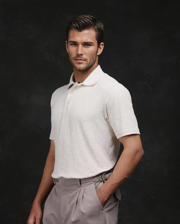 Rare Rabbit Men Weso Off White Poly Blend Fabric Short Sleeve Collared Neck Button Closure Plain Polo