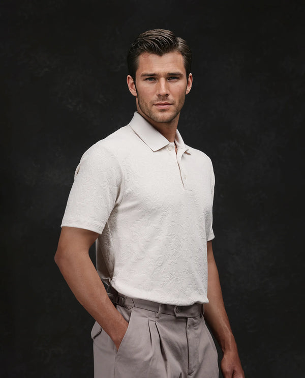 Rare Rabbit Men Weso Off White Poly Blend Fabric Short Sleeve Collared Neck Button Closure Plain Polo