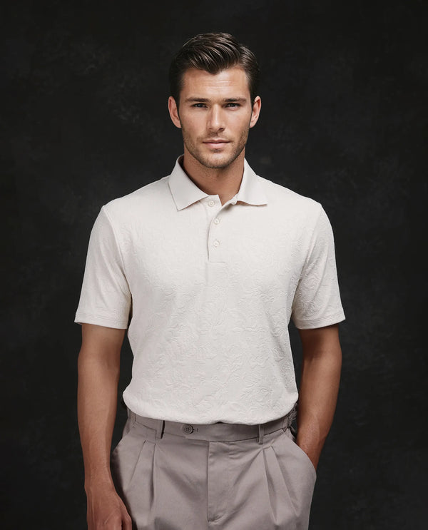 Rare Rabbit Men Weso Off White Poly Blend Fabric Short Sleeve Collared Neck Button Closure Plain Polo