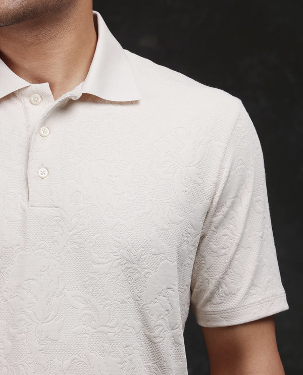 Rare Rabbit Men Weso Off White Poly Blend Fabric Short Sleeve Collared Neck Button Closure Plain Polo
