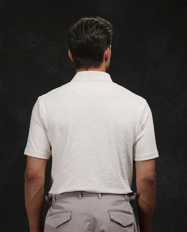 Rare Rabbit Men Weso Off White Poly Blend Fabric Short Sleeve Collared Neck Button Closure Plain Polo
