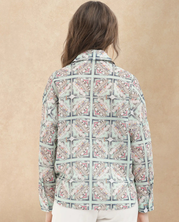 Rareism Women Westwick Pastel Green Cotton Fabric Full Sleeves Button Closure Collared Neck Cuffed Sleeve Relaxed Fit Abstract Print Top