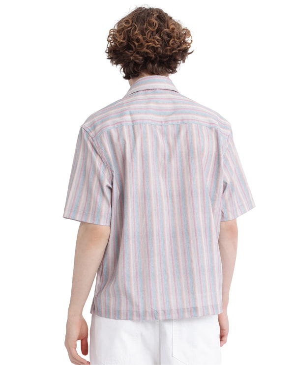 Rare Rabbit Men's Wexder Beige Cotton Fabric Short Sleeve Collared Neck Button Closure Multicolor Printed Shirt