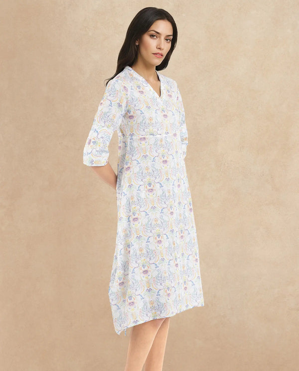 Rareism Women Wherry Multi Short Sleeve V-Neck A-Line Midi Abstract Print Dress