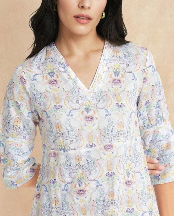Rareism Women Wherry Multi Short Sleeve V-Neck A-Line Midi Abstract Print Dress