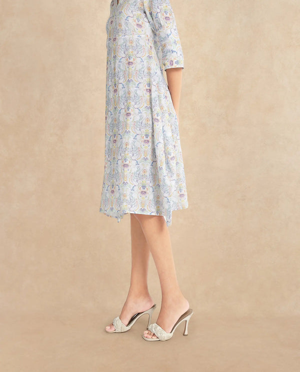 Rareism Women Wherry Multi Short Sleeve V-Neck A-Line Midi Abstract Print Dress