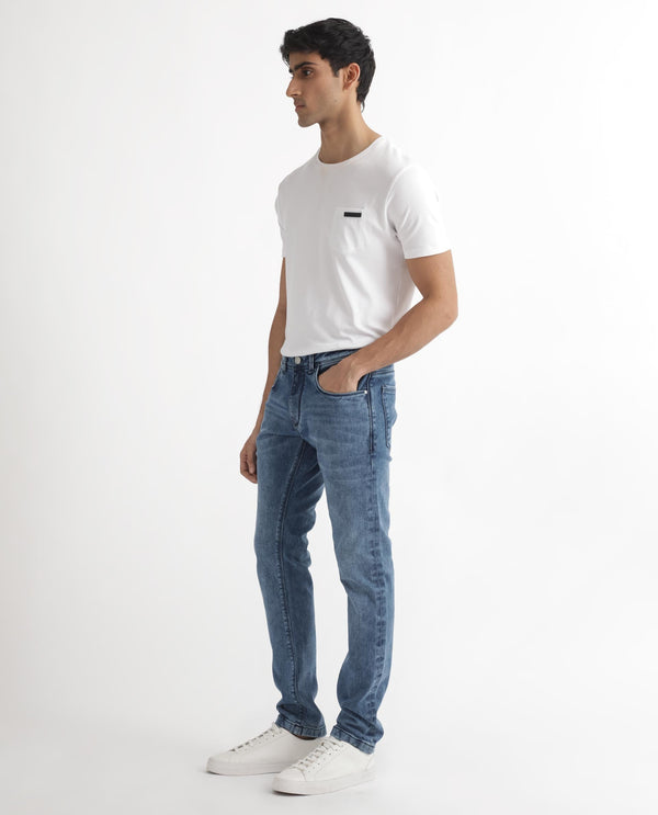 Rare Rabbit Men's Widz Light Blue Mid Wash Mid-Rise Slim Fit Jeans