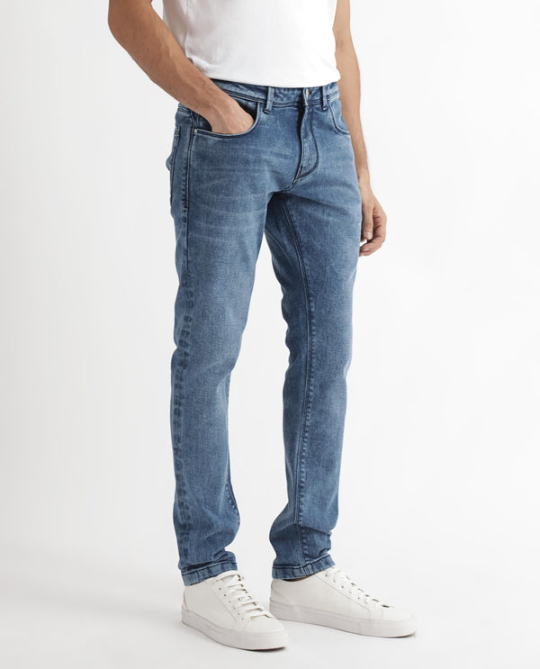 Rare Rabbit Men's Widz Light Blue Mid Wash Mid-Rise Slim Fit Jeans