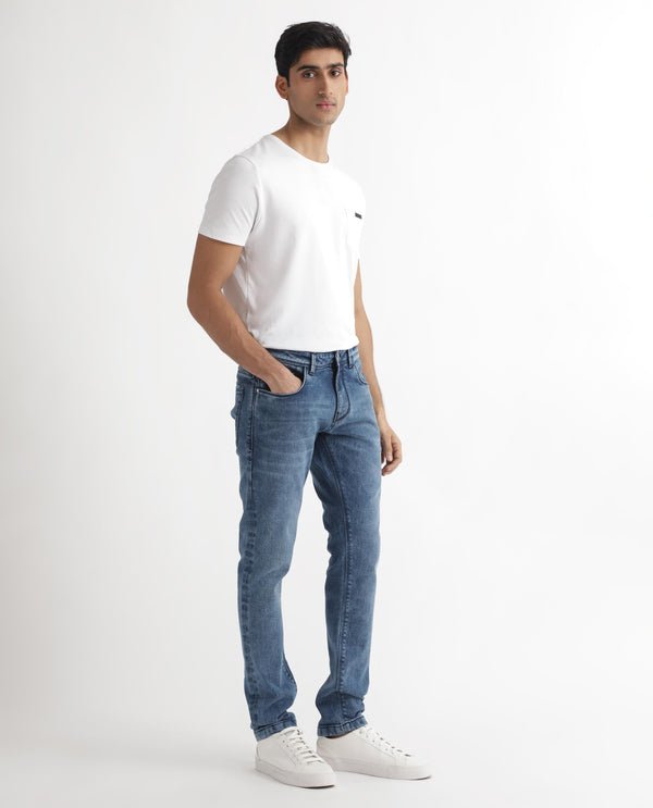 Rare Rabbit Men's Widz Light Blue Mid Wash Mid-Rise Slim Fit Jeans