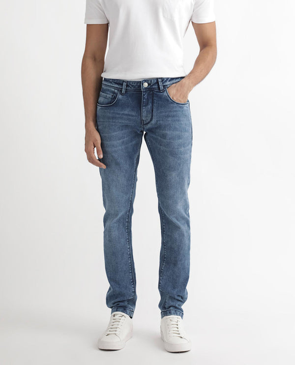 Rare Rabbit Men's Widz Light Blue Mid Wash Mid-Rise Slim Fit Jeans
