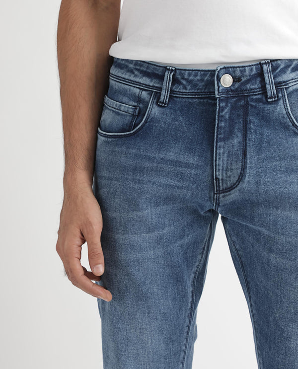Rare Rabbit Men's Widz Light Blue Mid Wash Mid-Rise Slim Fit Jeans