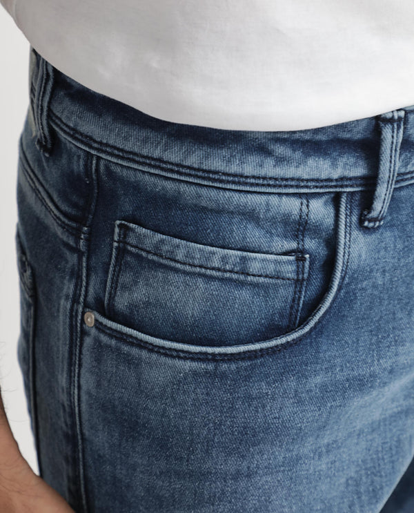 Rare Rabbit Men's Widz Light Blue Mid Wash Mid-Rise Slim Fit Jeans