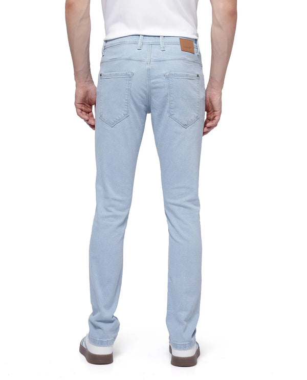 Rare Rabbit Men Will Light Blue Cotton Spandex Fabric Slim Fit Ice Wash Plain Denim Pant