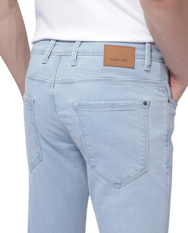 Rare Rabbit Men Will Light Blue Cotton Spandex Fabric Slim Fit Ice Wash Plain Denim Pant