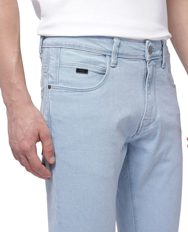 Rare Rabbit Men Will Light Blue Cotton Spandex Fabric Slim Fit Ice Wash Plain Denim Pant