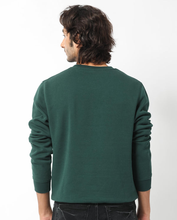 Rare Rabbit Men's Winfred Green Cotton Polyester Fabric Full Sleeves Graphic Print Sweatshirt