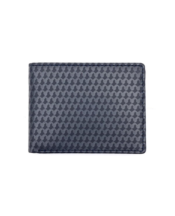 Rare Rabbit Men's Iver Blue Bi Fold Slim RFID Monogram Print Wallet