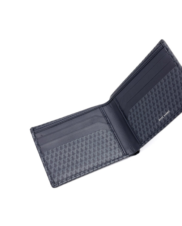 Rare Rabbit Men's Iver Blue Bi Fold Slim RFID Monogram Print Wallet