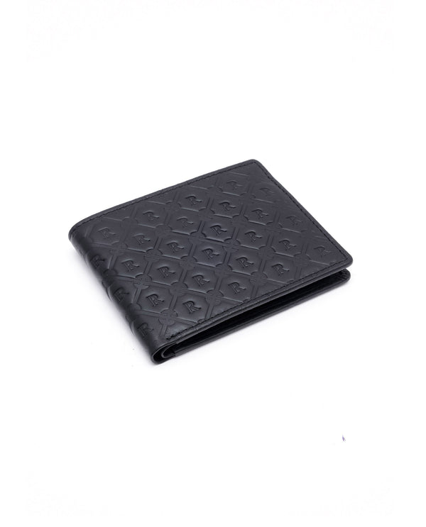 Rare Rabbit Men's Rhon Black Slim Bi Fold RFID Embossed Monogram Wallet