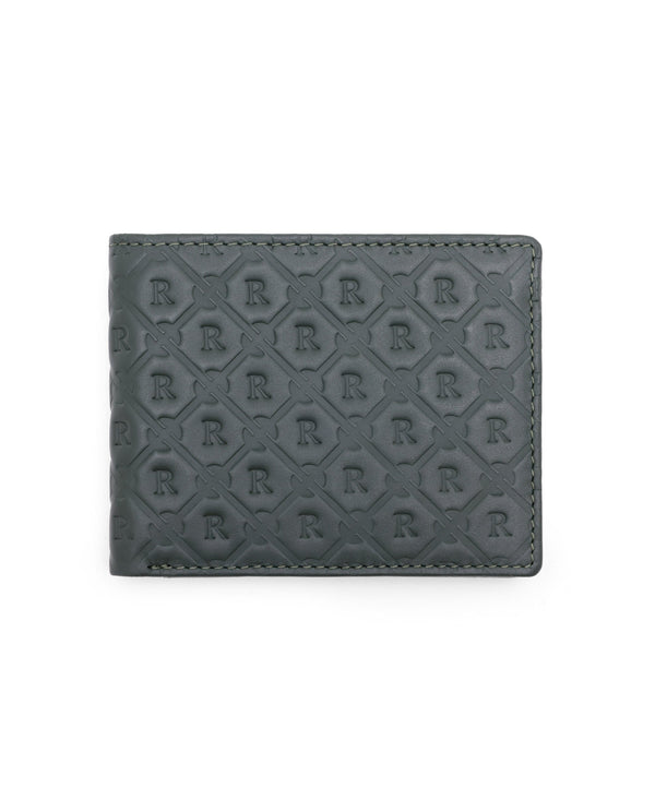 Rare Rabbit Men's Rhon Olive Slim Bi Fold RFID Embossed Monogram Wallet