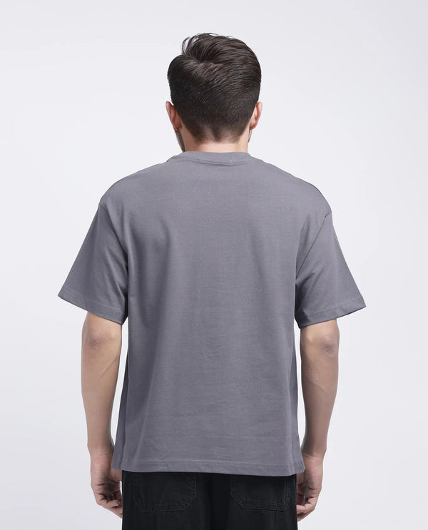 Rare Rabbit Men Xab Dark Grey Cotton Fabric Short Sleeve Crew Neck Oversized Fit Graphic Print T-Shirt
