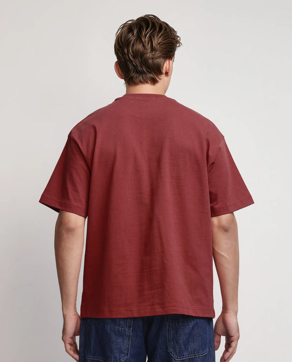 Rare Rabbit Men Xab Pastel Pastel Red Cotton Fabric Short Sleeve Crew Neck Slip-On Oversized Fit Graphic Print T-Shirt