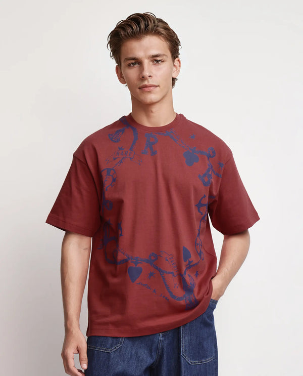 Rare Rabbit Men Xab Pastel Pastel Red Cotton Fabric Short Sleeve Crew Neck Slip-On Oversized Fit Graphic Print T-Shirt