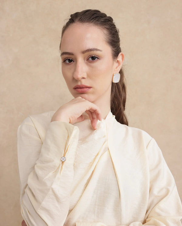 Rareism Women Xave Beige Nylon Viscose Fabric Full Sleeve Asymmetric Neck Button Closure Plain Shirt