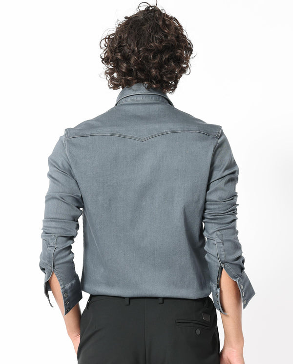Rare Rabbit Men's Xenon Grey Cotton Polyester Fabric Full Sleeves Solid Shirt