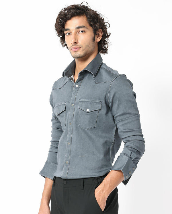 Rare Rabbit Men's Xenon Grey Cotton Polyester Fabric Full Sleeves Solid Shirt