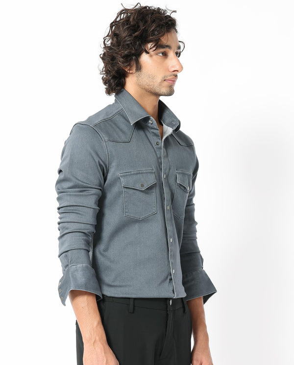 Rare Rabbit Men's Xenon Grey Cotton Polyester Fabric Full Sleeves Solid Shirt