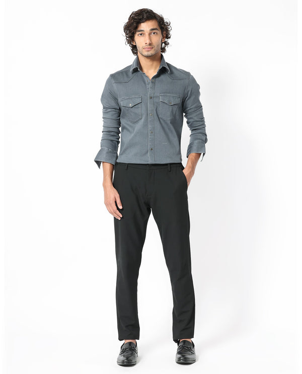 Rare Rabbit Men's Xenon Grey Cotton Polyester Fabric Full Sleeves Solid Shirt